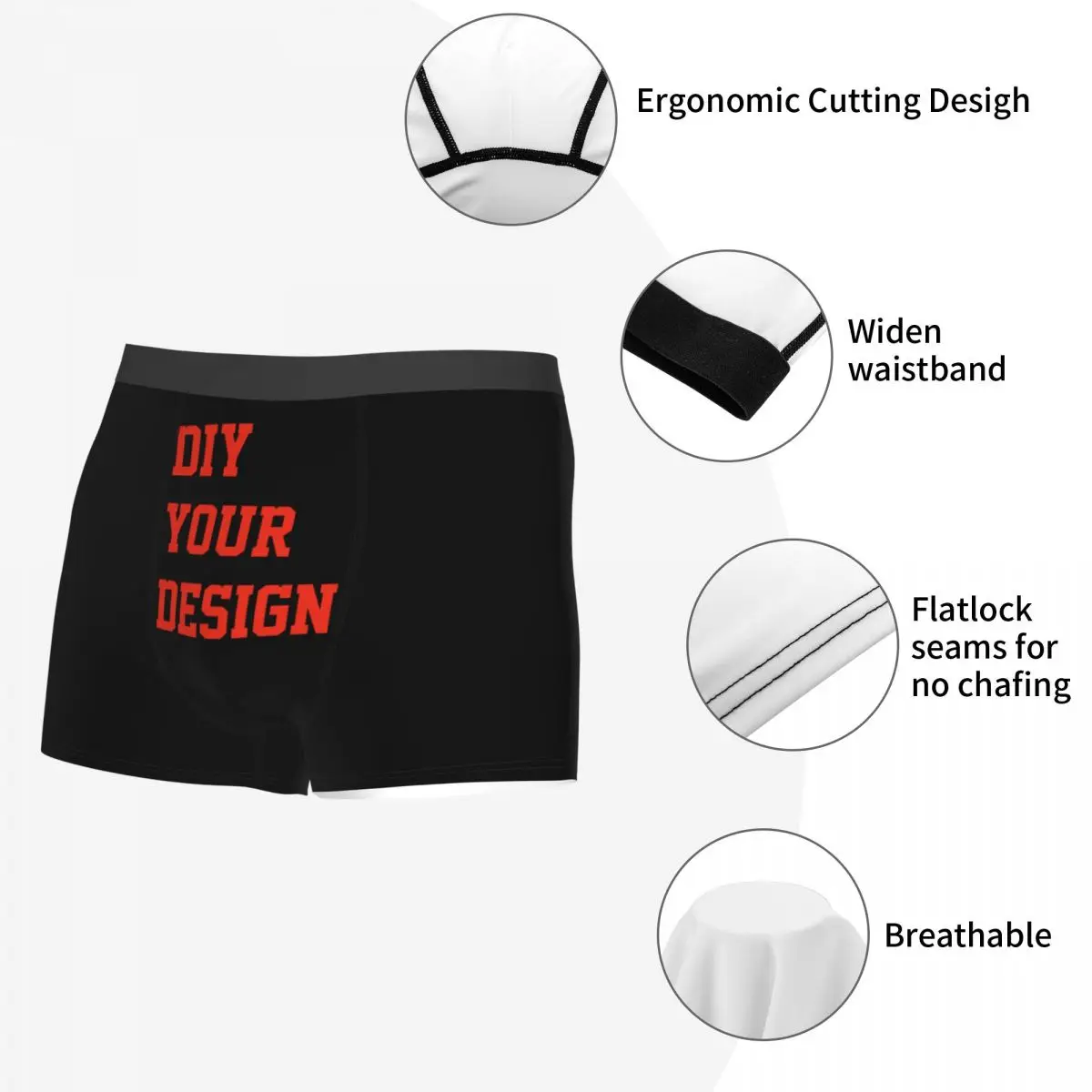 Cueca Personalizada Boxer Shorts para Homens, DIY, Engraçado, Poliéster, Cuecas Personalizadas, Masculino, Plus Size