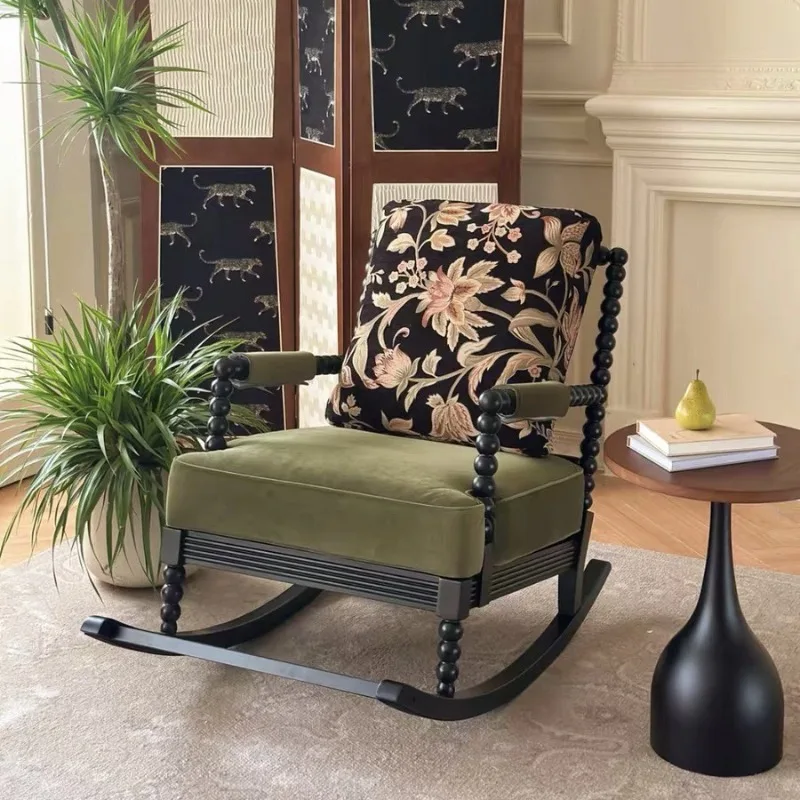 

French retro rocking chair household lazy leisure reclining pearl chair solid wood single designer sofa rocking chair