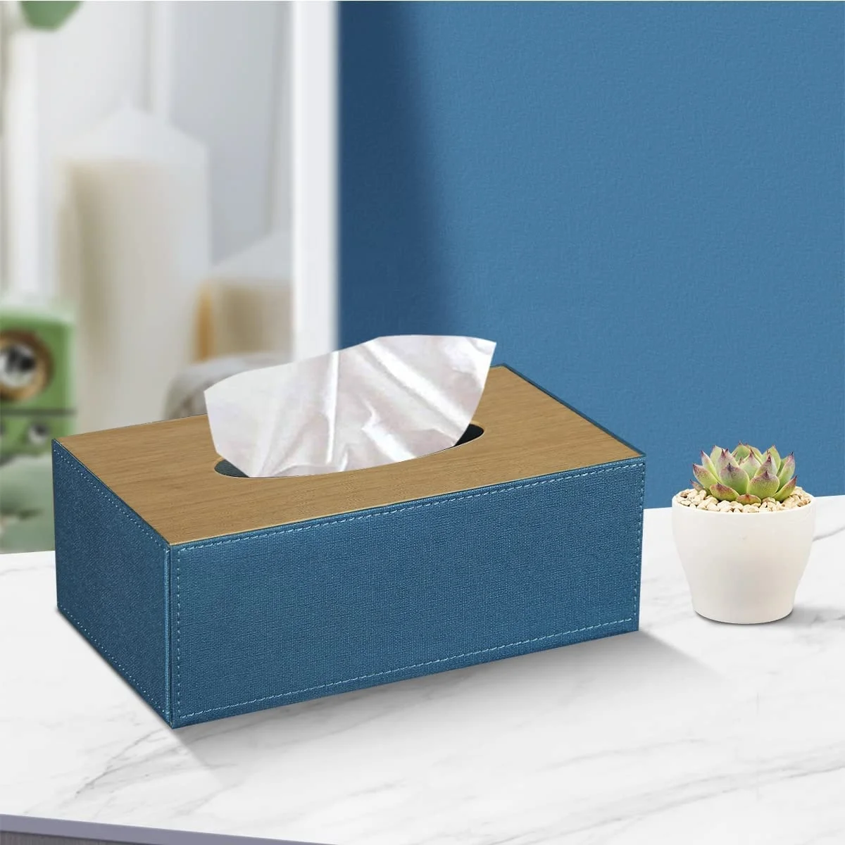 Tissue Box Cover Rectangular Leather Tissue Box Holder for Napkin Facial Paper Dryer Sheet Dispenser for Bathroom Vanity gift