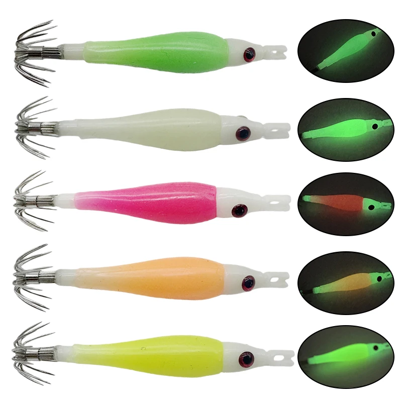 

Luminous Wooden Squid Jig Small EGI Octopus Lure for Sea Fishing Glow Shrimp Bait with Hook Jigging Lure for Squid & Cuttlefish