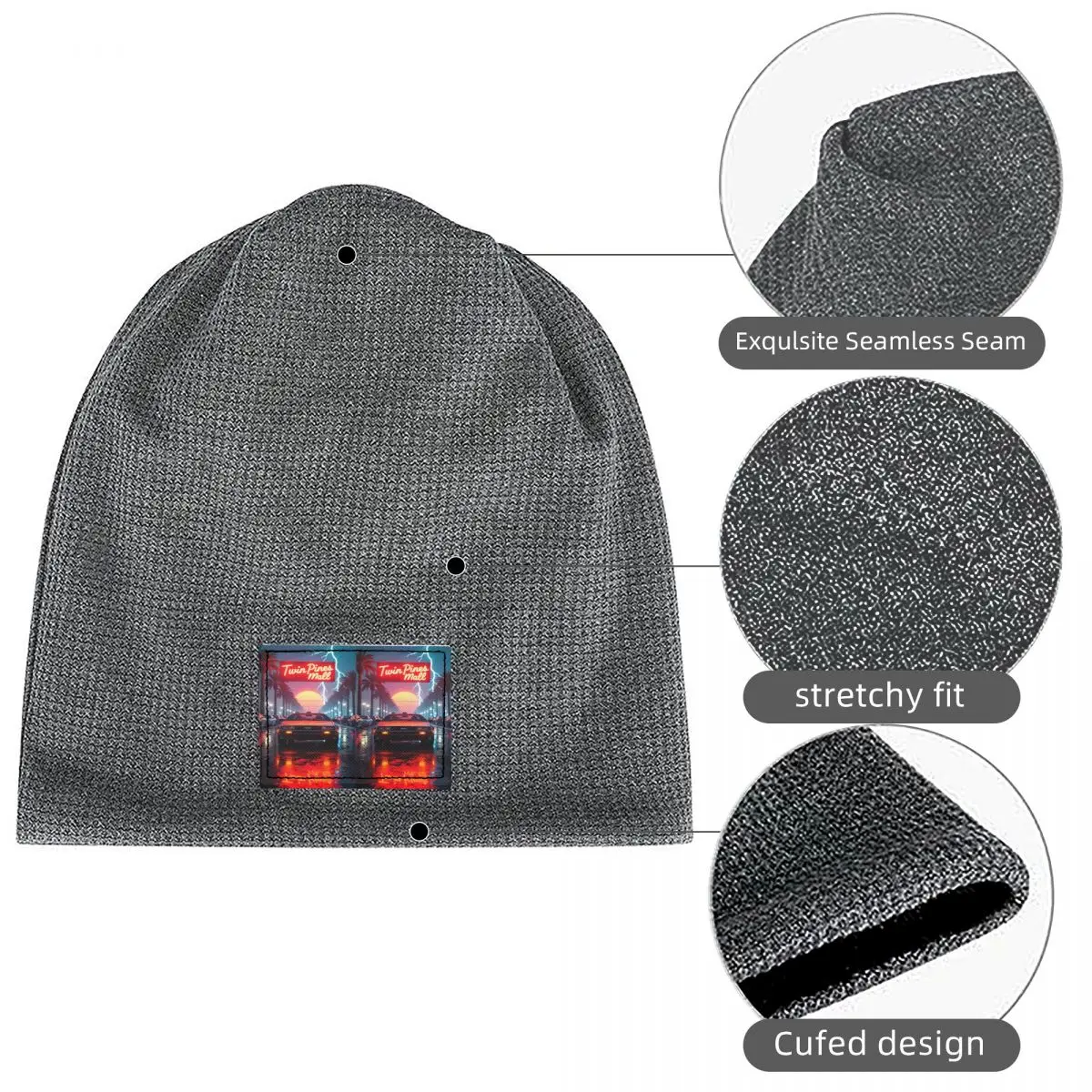 DeLorean Time Machine Back To The Future Waffle Knit Fleece Lined Beanie with PU Leather Patch Unisex Warm Winter Soft Cap