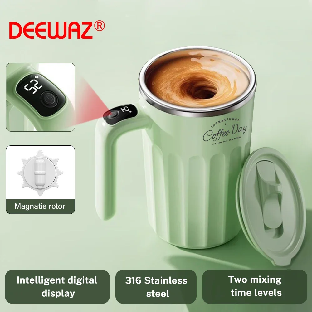 DEEWAZ 400ML Automatic Stirring Cup Rechargeable Coffee Electric Mixer 316 Stainless Steel Rotating Mug Milk Magnetic Mixing Cup