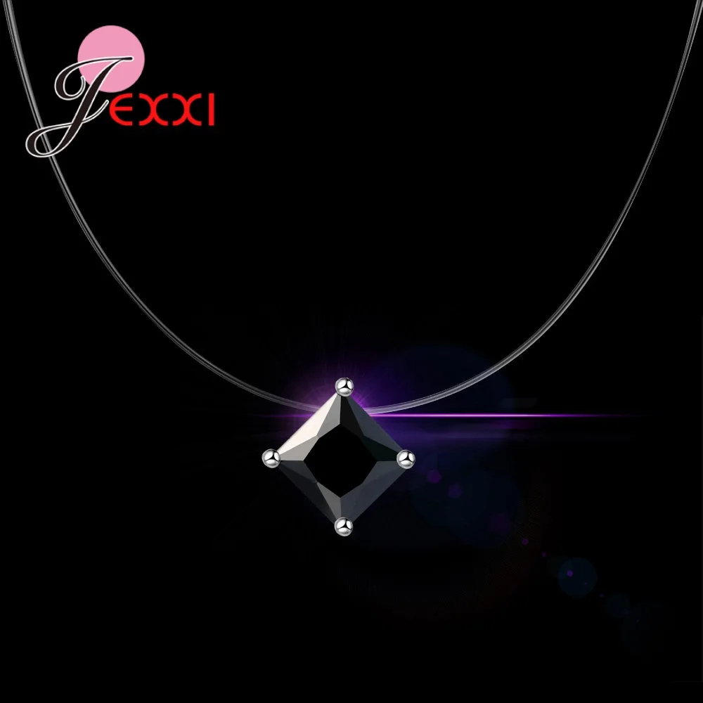 Top Quality Geometry Pendant Necklace 925 Sterling Silver 4 Claw Cubic Zircon Jewelry Clear Fishing Line Choker 8 Color