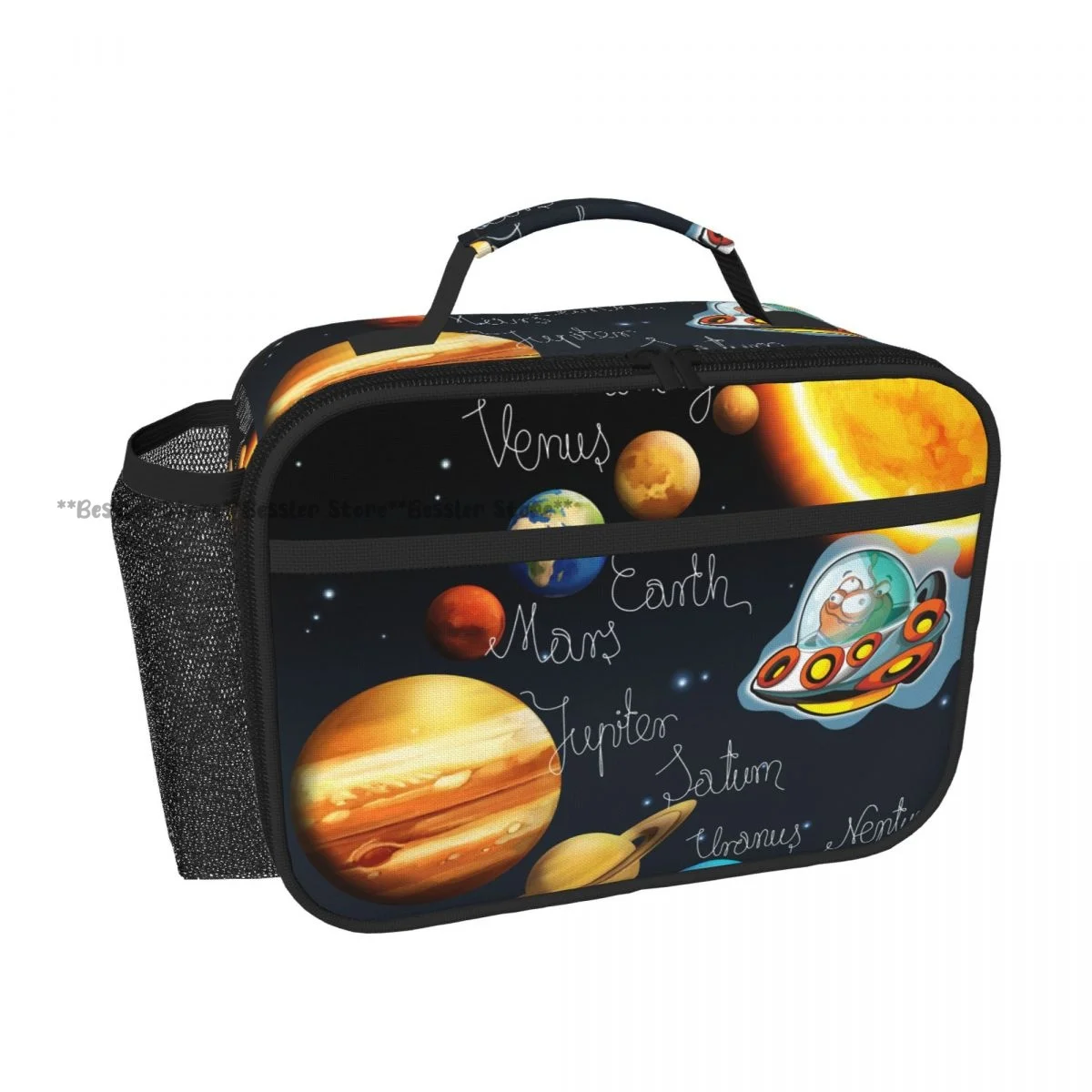 Reusable Handheld Thermal Bento Bag Cartoon Space Battles Insulated Lunch Carrier for School Office Outdoor Use