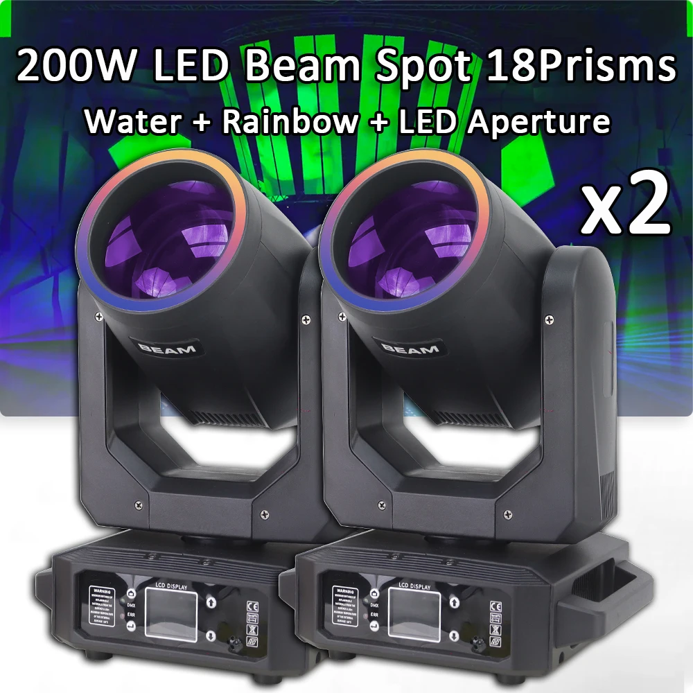 2Pcs/lot 200W LED Beam Moving Head Light 18 Prisms Stage Light DMX512 DJ Lights For DJ Concert Party Weddings Nightclub Dance