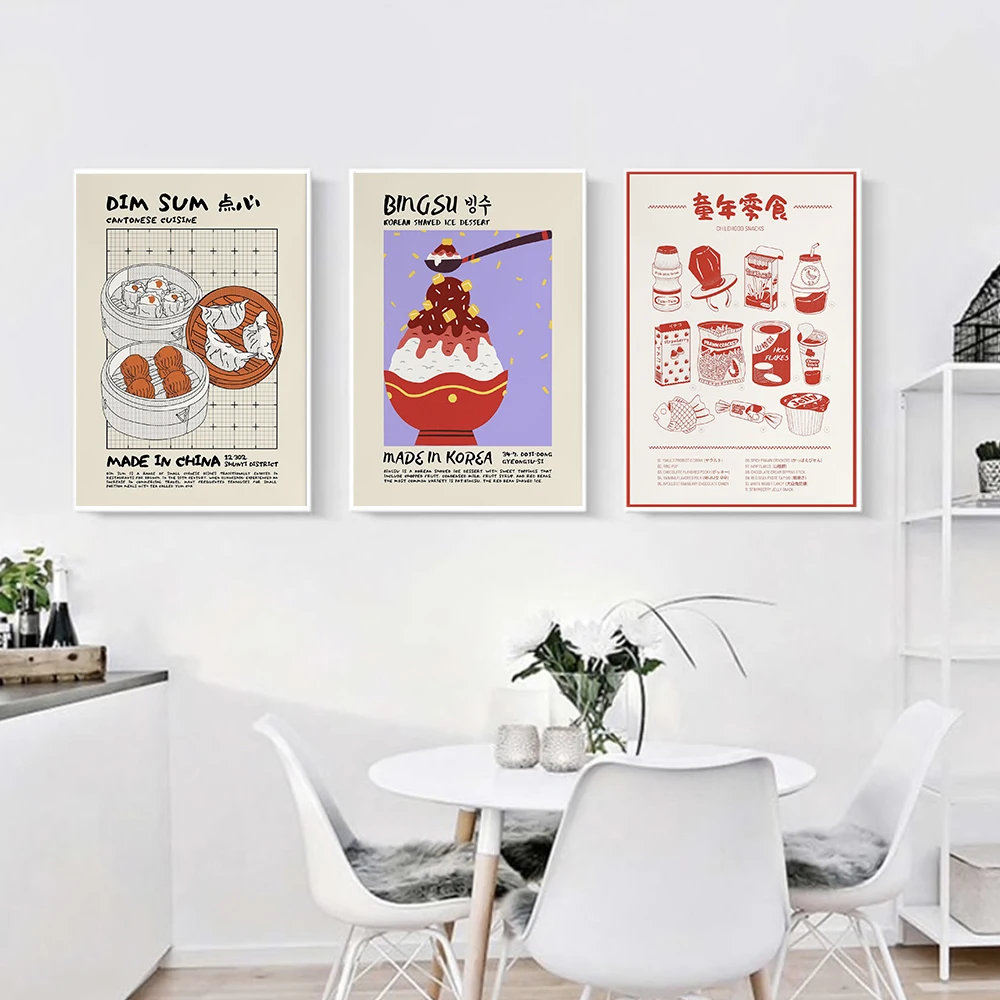 Korean Asian Food Modern Kitchen Poster Print Decor Japanese Retro Art Childhood Snacks Nostalgic Canvas Painting Chinese Quote