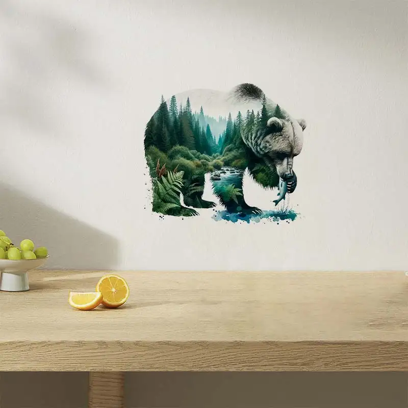 Bear and Forest Scene Wall Stickers Bedroom Boy Room Background Decoration Mural Animal Home Decor Self-adhesive Wallpaper M1118