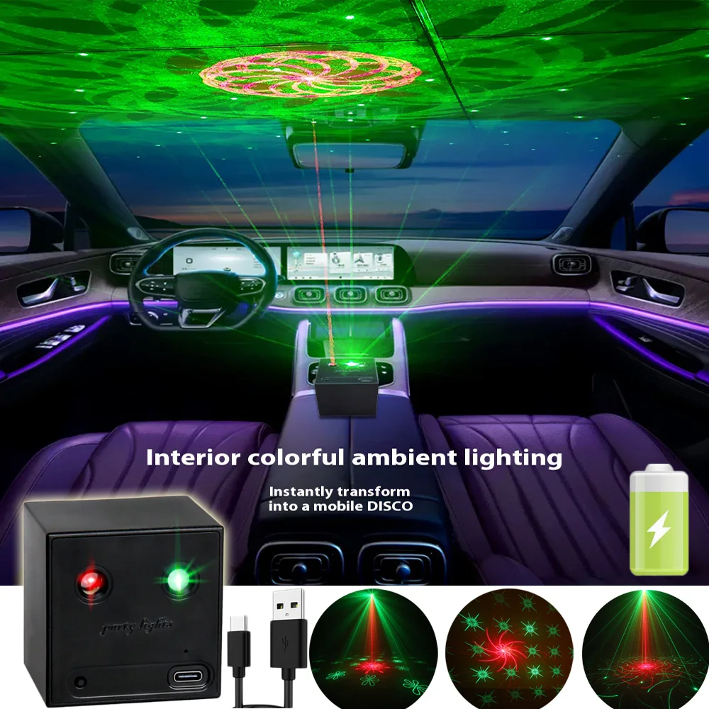 Mini Rechargeable Disco Light DJ R&G Laser 64 Patterns Projector Party Dance Bar Bedroom Christmas Decoration Stage Lamp Y13N7