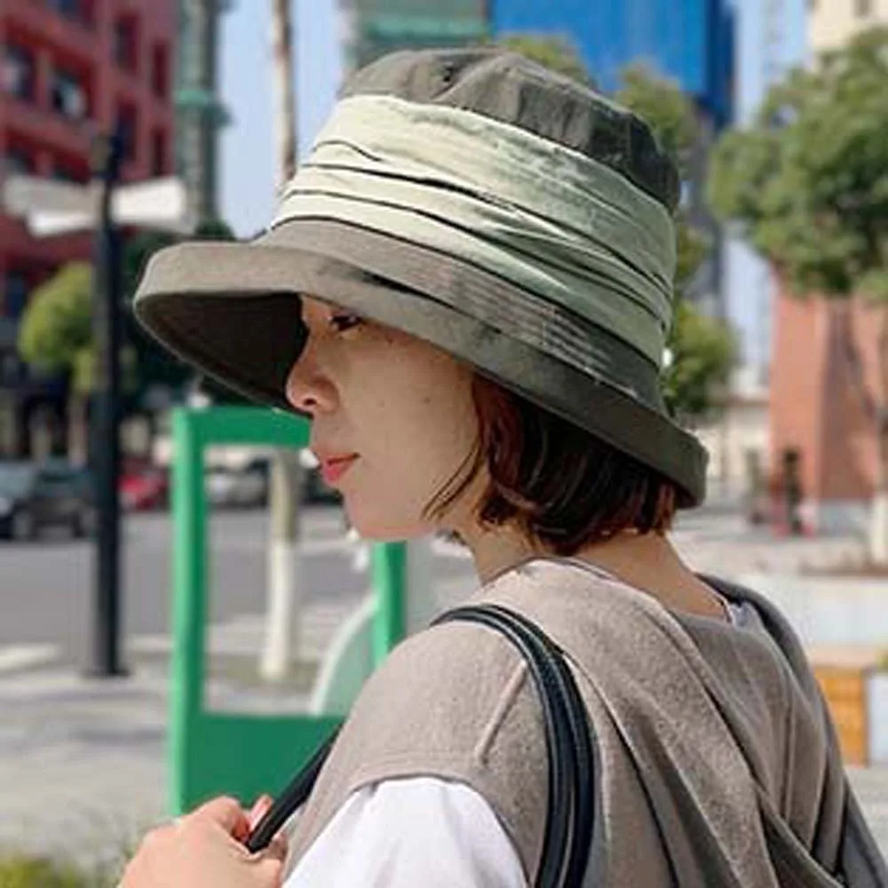 

Soft Pleated Sunshade Bucket Hat Windproof Rope Portable Foldable Basin Hat Wide-Brimmed UPF50+ Fisherman Cap Men
