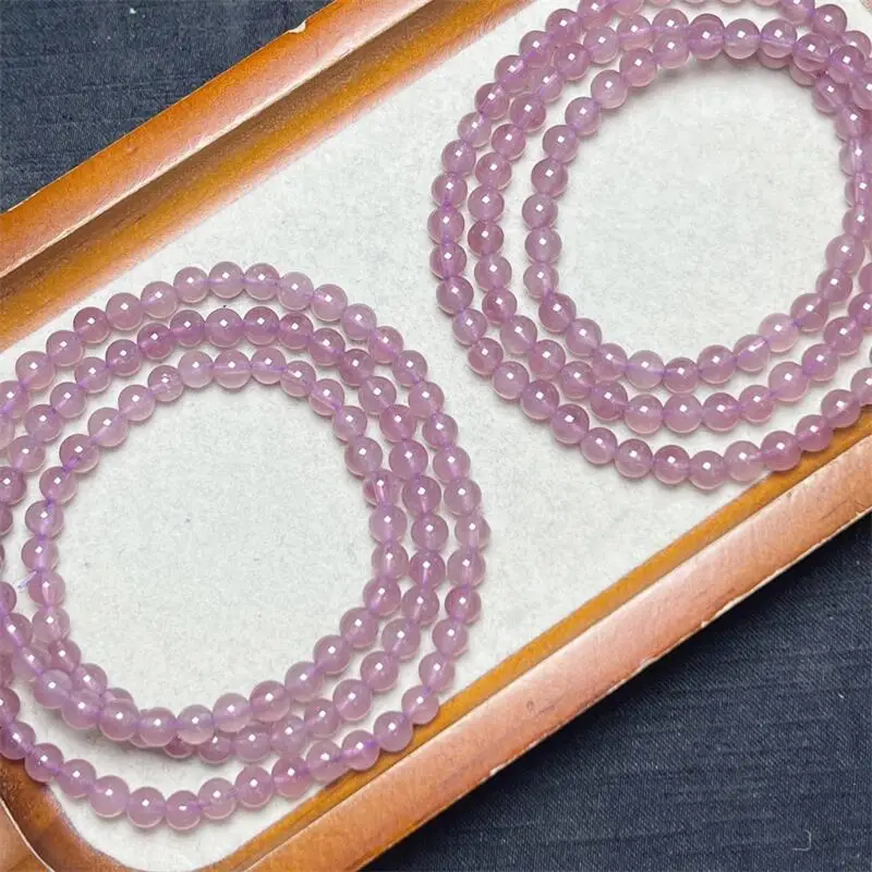 5MM Natural Purple Rose Quartz Triple Circle Bracelet Stretch Handmade Beads Healing Women Jewelry Gift 1pcs