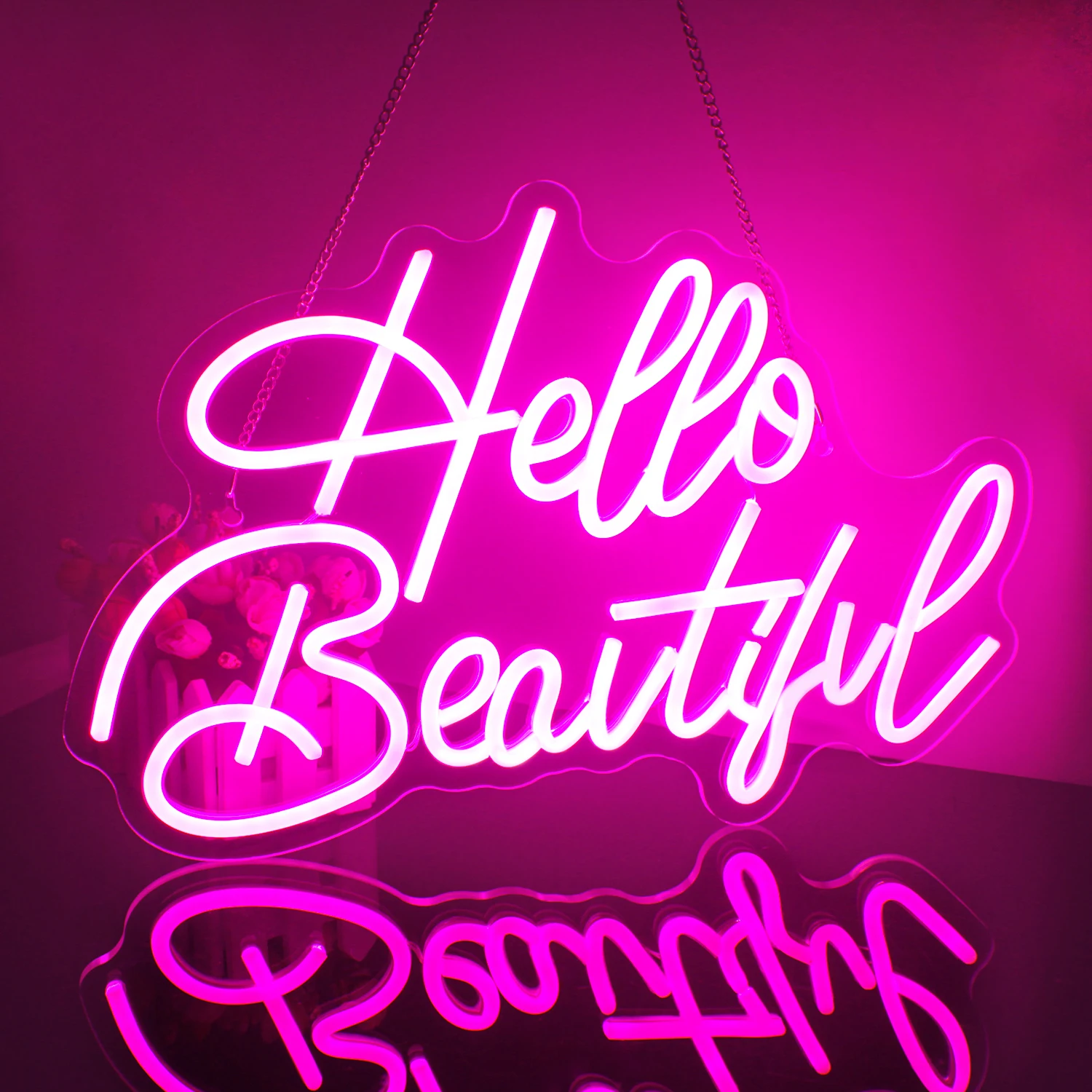 1 enseigne néon LED rose «Hello Beauty», décoration murale à lumière néon à intensité variable alimentée par USB, parfaite pour les chambres à coucher, les fêtes, les mariages et les célébrations d'anniversaire.