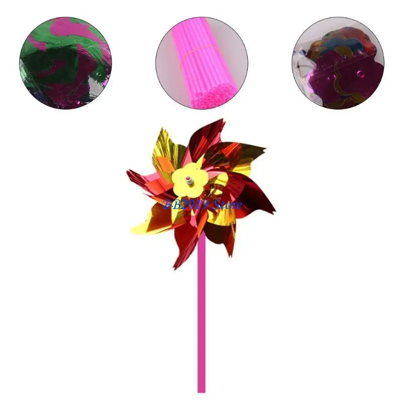 Q0KB 20pcs Garden Decorative Accessory Yard Pinwheel Easy Fixed Girl Outdoor for Play
