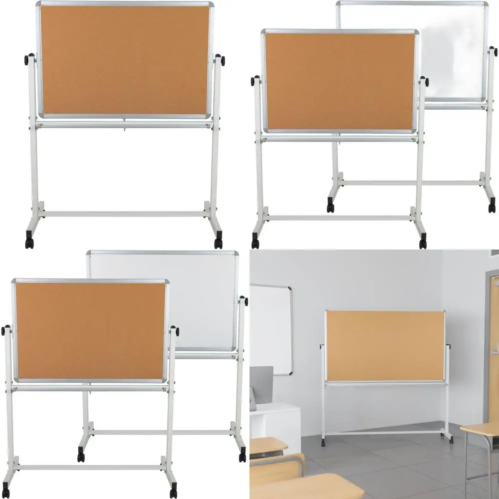 45.25W x 54.75H لوحة الفلين والسبورة البيضاء ذات الوجهين مع حامل القلم - لوحة الإعلانات المتنقلة