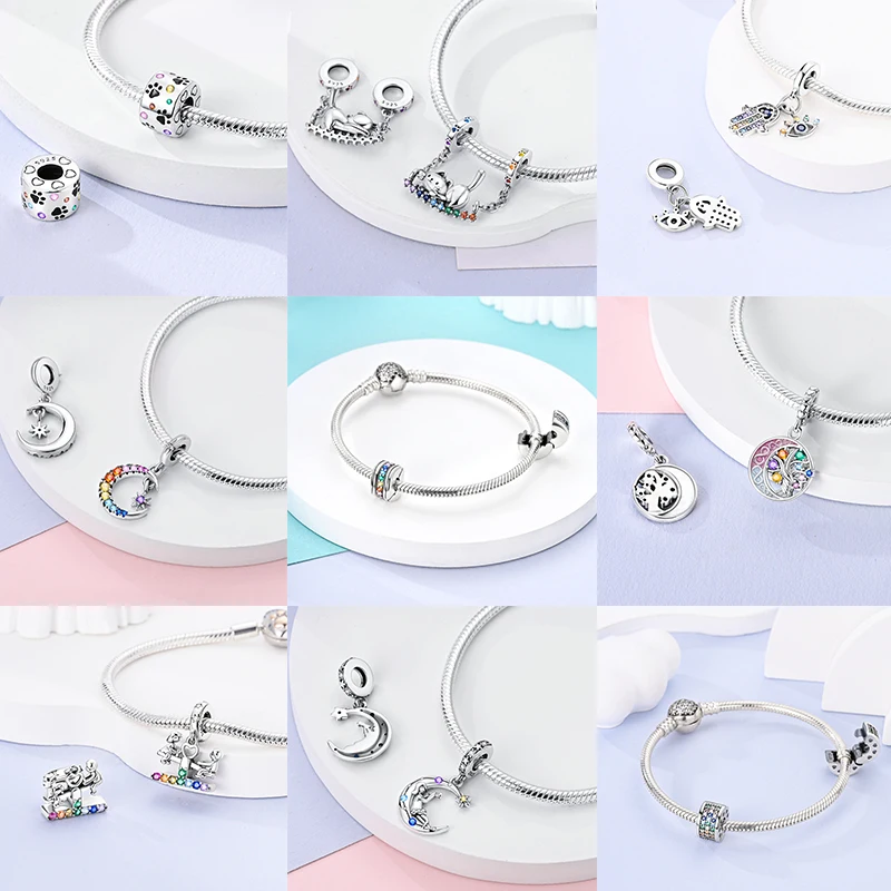 925 Sterling Silber Bunte CZ-Charm-Perlen Herz Baum des Lebens Elefant Hamsa Pfote Sonne Mond für DIY Armband Halskette Geschenk – Detail 7
