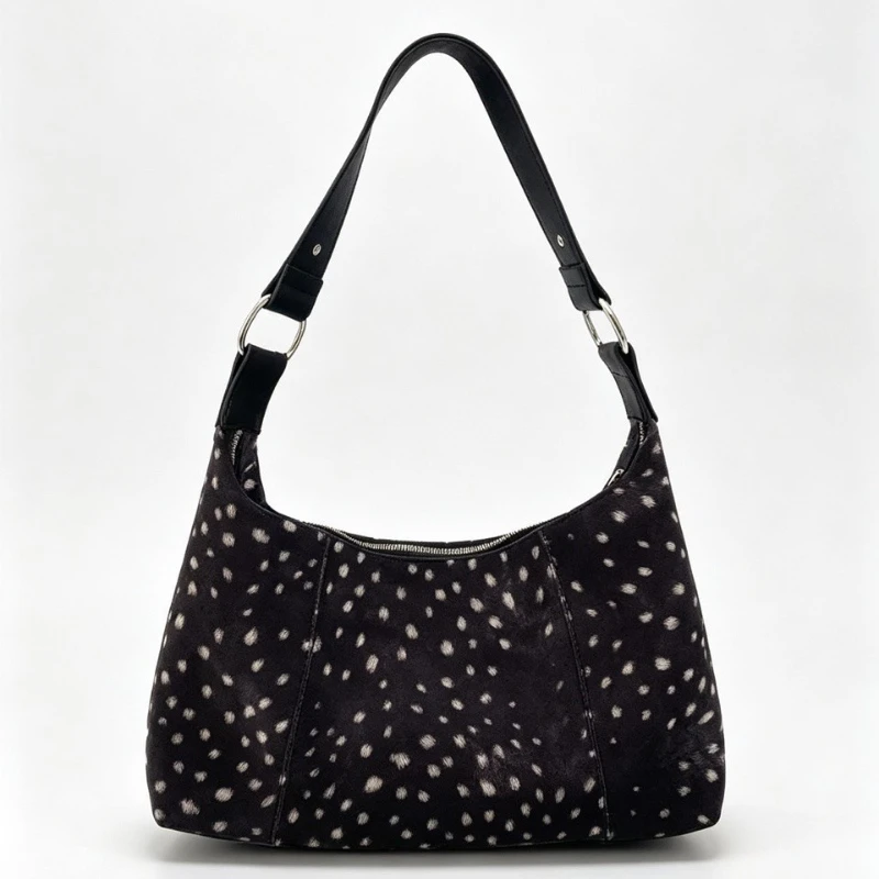 Deer Spots Schultertasche aus Kunstwildleder, Vintage-Handtasche für Damen, ideal für den Alltag im Herbst und Winter, große Kapazität, weich, lässig, mit Reißverschluss. – Detail 9