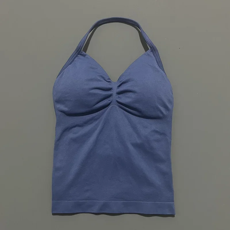 Gym Halter Top Dames Longline tanktop met bandjes Gewatteerde yogakleding Afneembare cups Yoga tanktops Fitness Workout Hardlopen Activewear