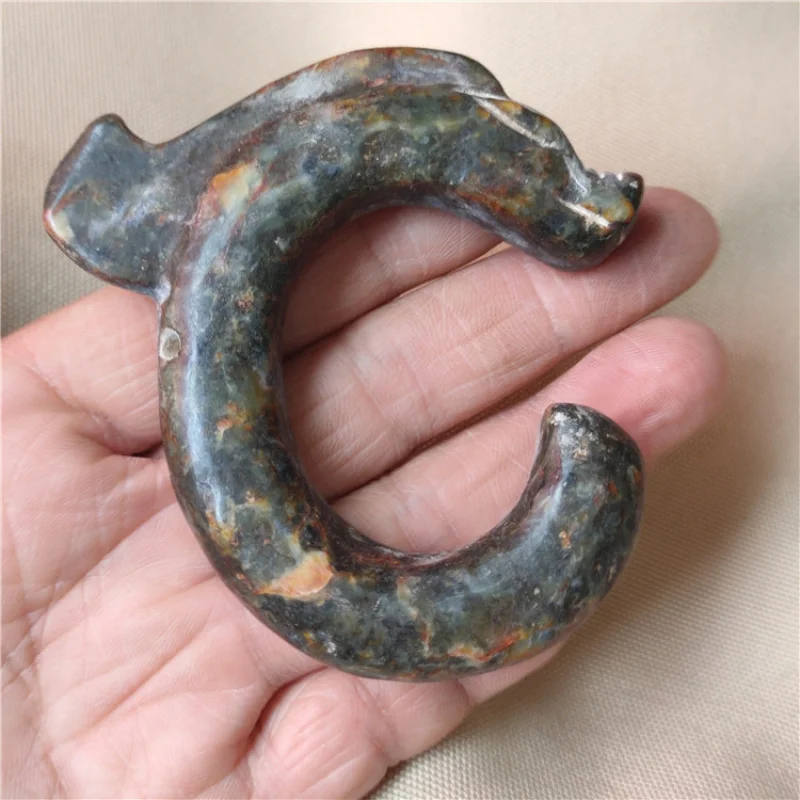 Antique Miscellaneous Red Mountain Culture Natural Aged Crafts Xiu Jade Dragon Hook Ornament High Ancient Jade Jade Pig Dragon