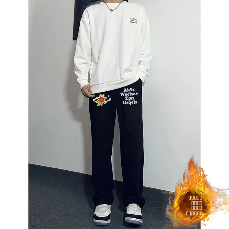 

American Sle Vintage Casual Pants Men's Trendy Print Loose Large Size Lazy Sle Wide Leg Pants Drape Straight Long Pants