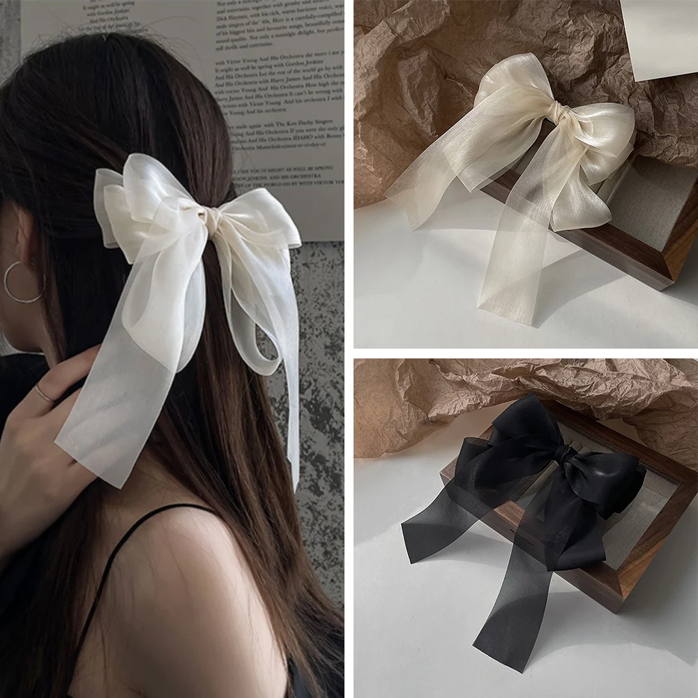 1 PC New Black White Yarn Bow Hair Clip For Women Spring Clip Back Head Hairpin Fashion Hair Accessories