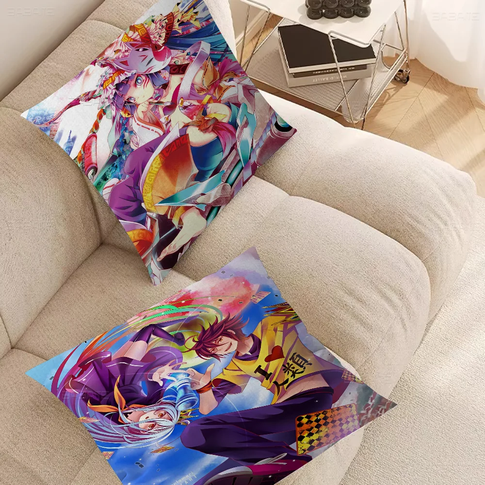 

No Game No Life Pillow Covers Cartoon Sofa Decorative Home Double-sided Printing Short Plush Cute Cushion Cover