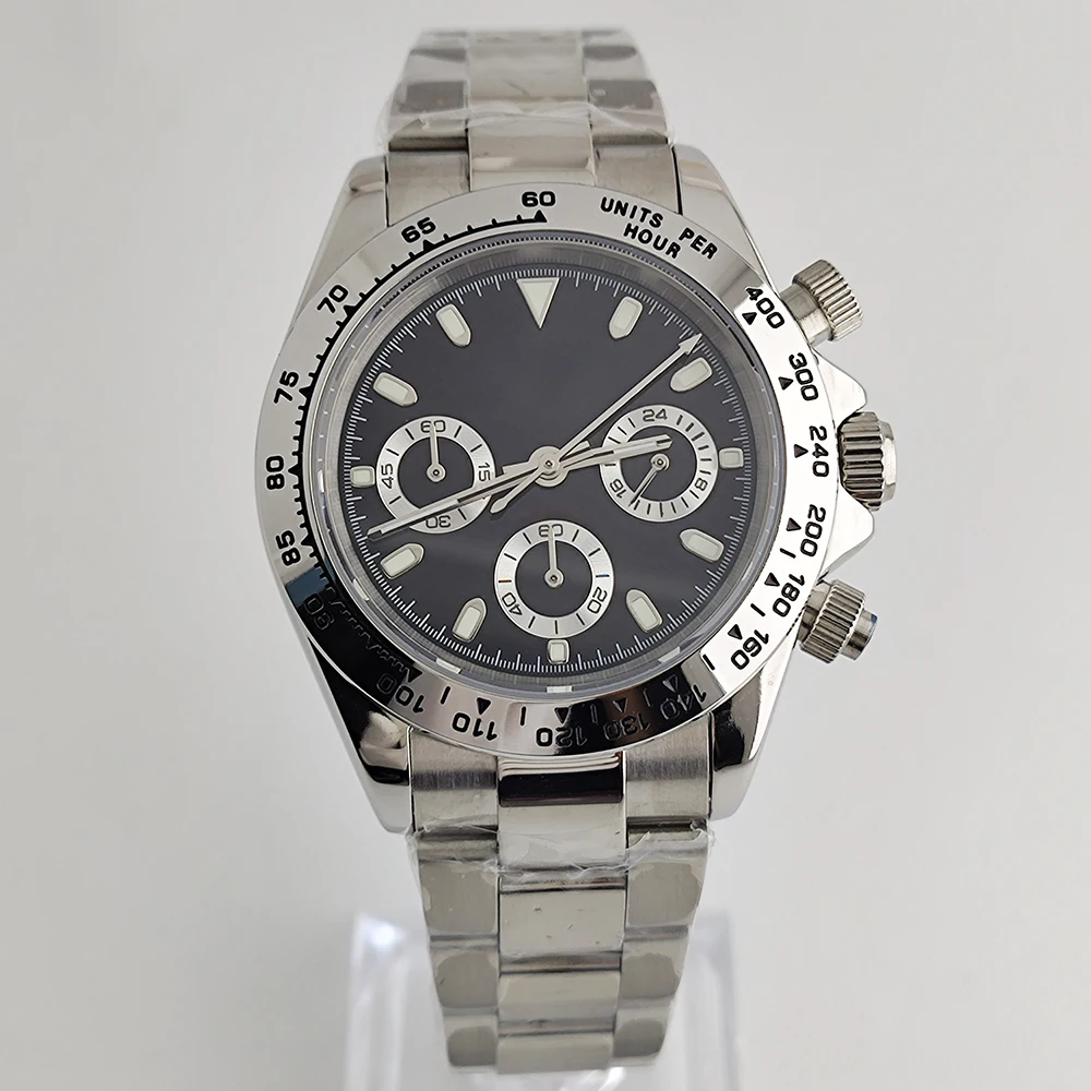 Customized 39mm Business Quartz Watch Men's Timing Sapphire Glass VK63 Movement Green Luminous Watch