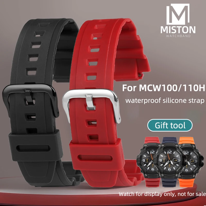 

Watch Silicone Strap Bracelet for Casio MCW-100H/110H/W-S220/HDD-S100 WV-200/AE-2000/2100 Resin Strap 16mm Watch Accessories