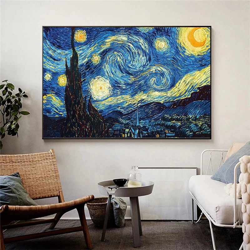 Van Gogh Sternennacht Poster und Drucke, abstrakte Landschaft, Leinwandgemälde, Wandkunst, Bilder für Wohnzimmer, Heimdekoration