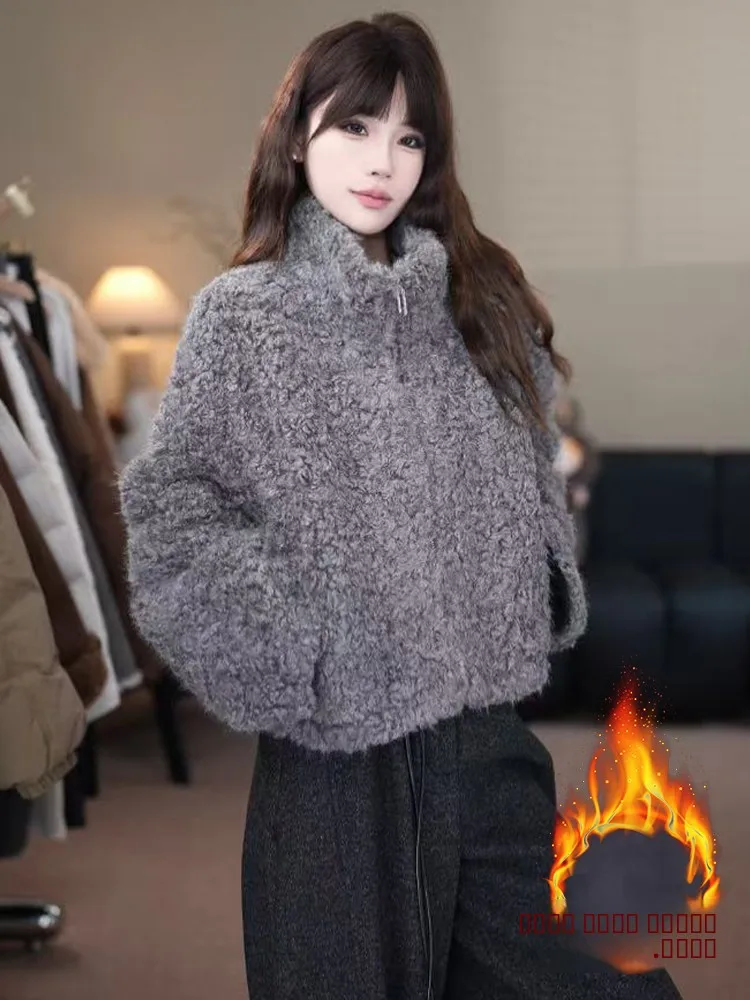 

Модная женская зимняя куртка с круглым вырезом, утепленная флисом, универсальная, теплая, простая, короткая верхняя одежда