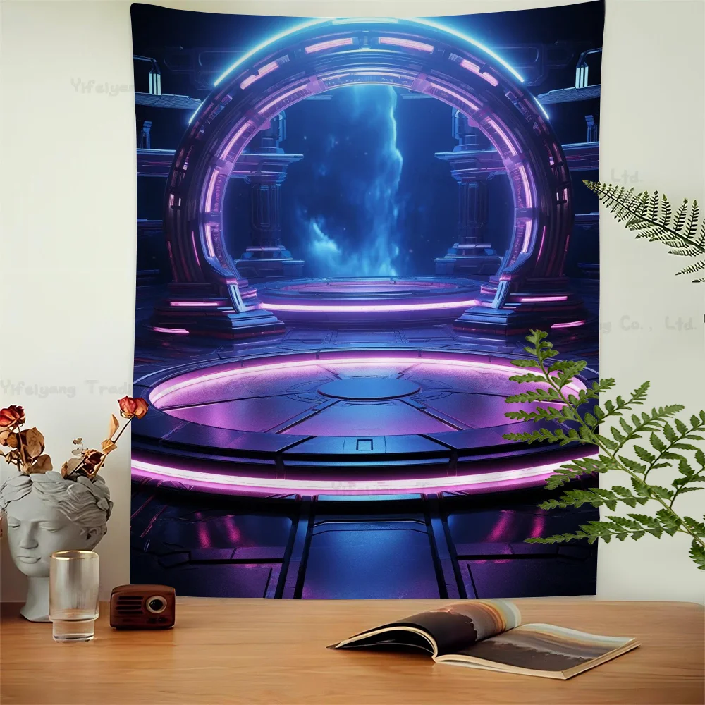 

Neon Punk Technological Anime Tapestry Hanging Tarot Hippie Wall Rugs Dorm Wall Hanging Sheets