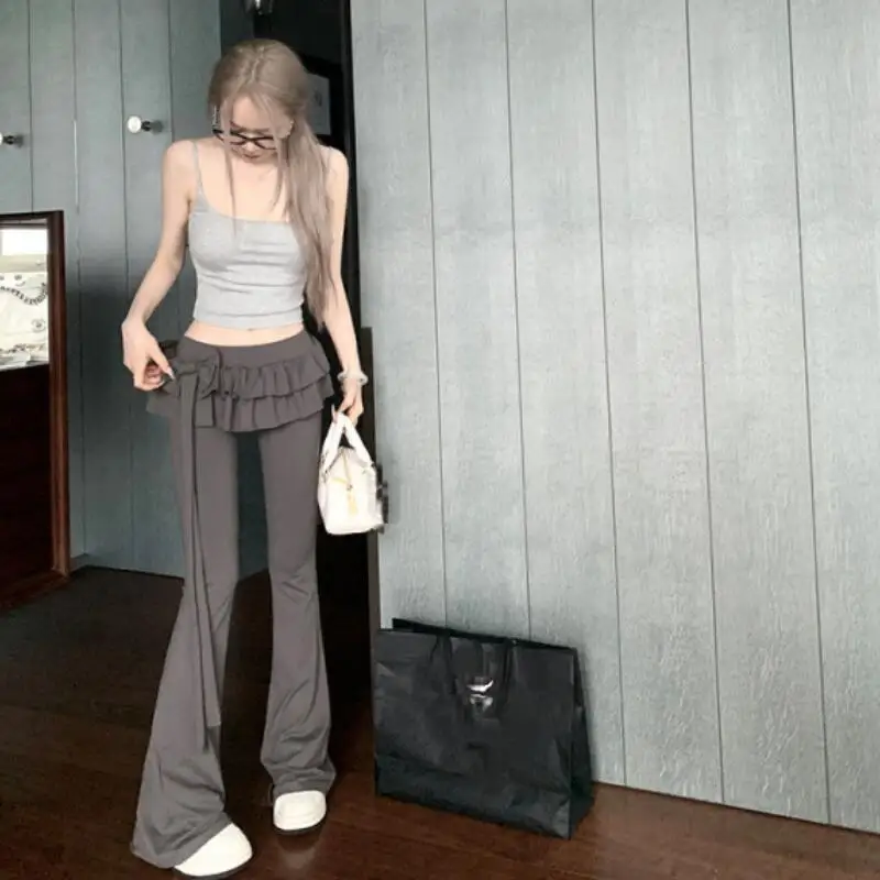 Japońskie spodnie w stylu ciastka dla dziewczyn, modne damskie spodnie Y2K, seksowne, dopasowane, lekko rozszerzane, z szerokimi nogawkami, uniwersalne, miękkie.