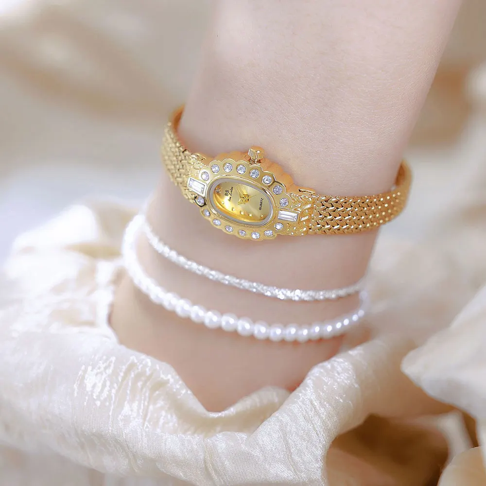 Luxury Simple Gold Women’s Quartz Watch Small Dial Diamond Bracelet Elegant Ladies Wristwatch Fashion Dress Gift