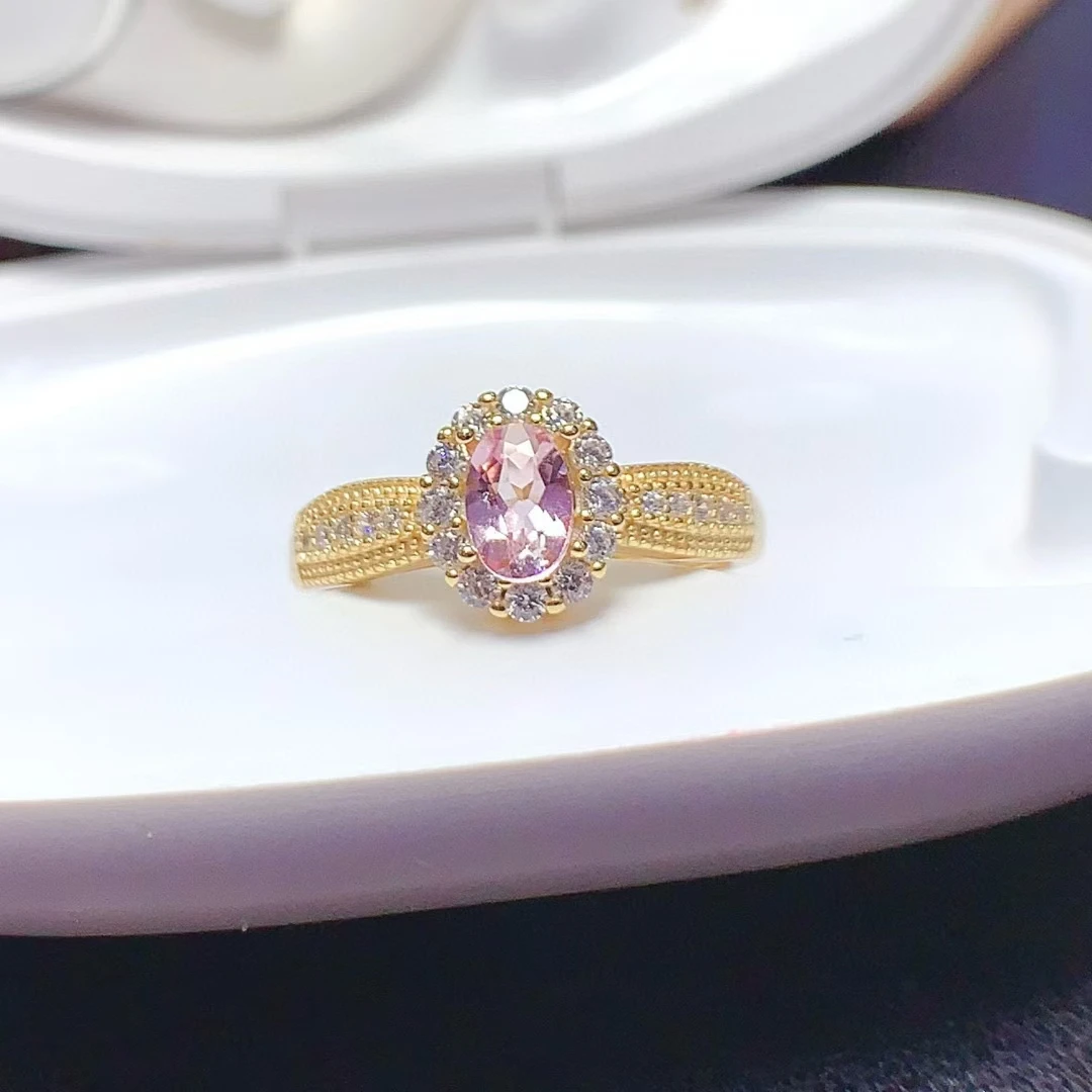 

Кольцо с натуральным турмалином, серебро 925 пробы, розовый турмалин, ювелирные изделия с сертификатом, позолоченное серебро 18 карат, кольцо с драгоценным камнем для помолвки