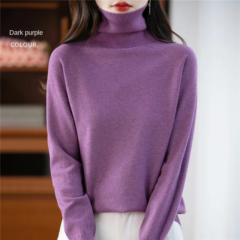 بلوفر نسائي عالي الرقبة بلون سادة وأكمام طويلة للخريف والشتاء، سترة محبوكة عصرية ومريحة -WQ122 #6