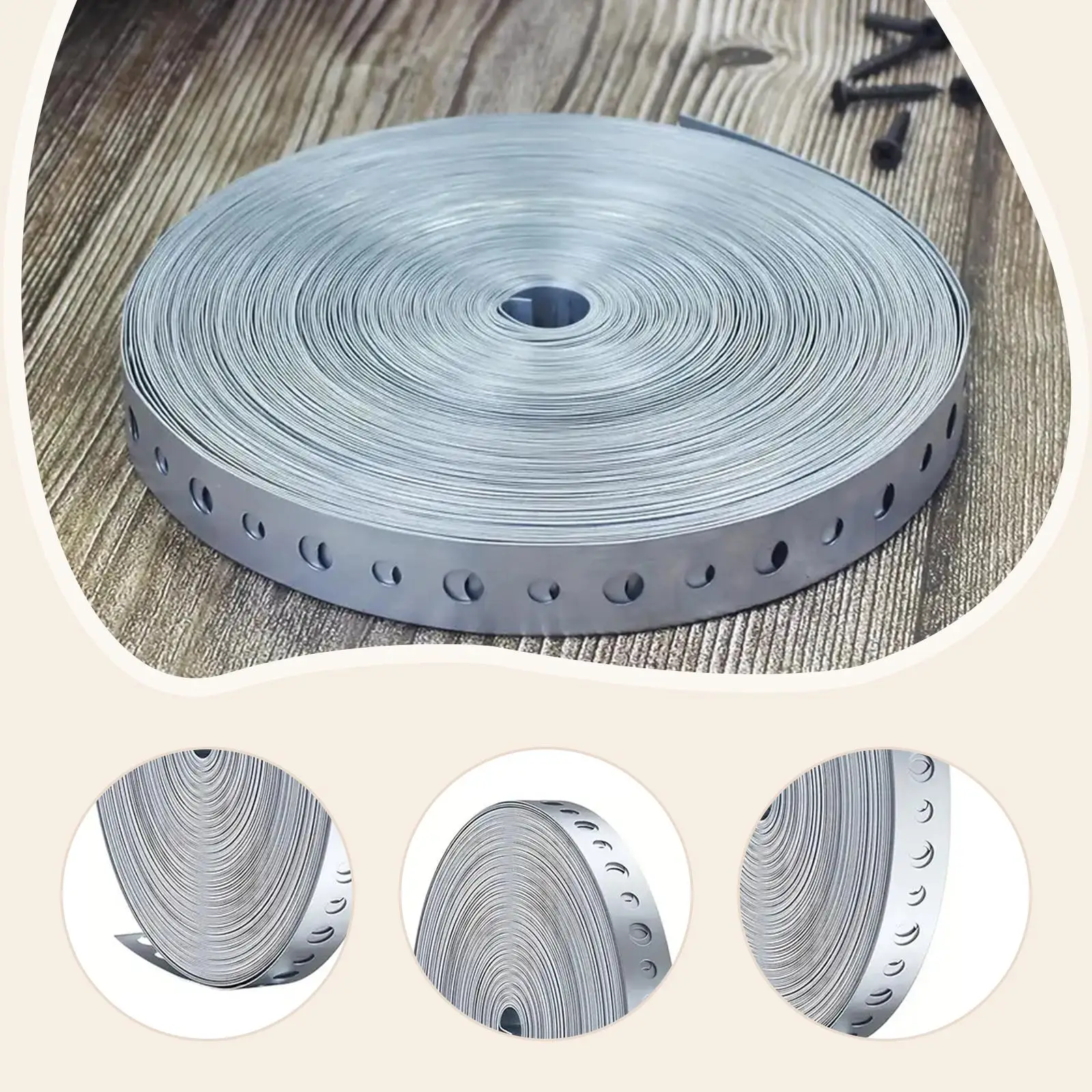 Galvanized Iron Hanger Strap Roll 15m Length Perforated Metal Band for DIY Home Pipe Support and Fixing