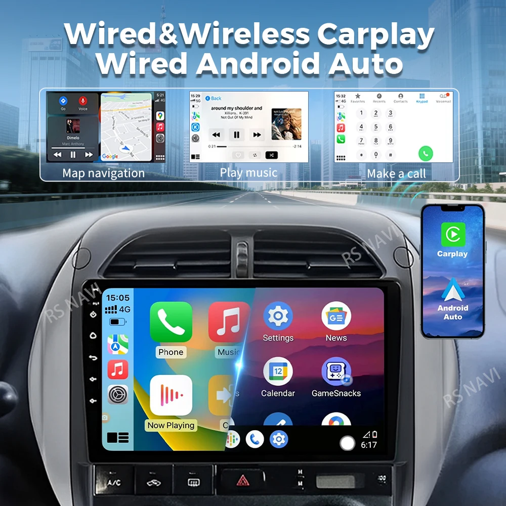 Android 16 For Toyota RAV4 2 CA20 CA20W XA20 2003 - 2005 2K QLED Stereo Car Radio Multimedia Video Player GPS 4G CarPlay