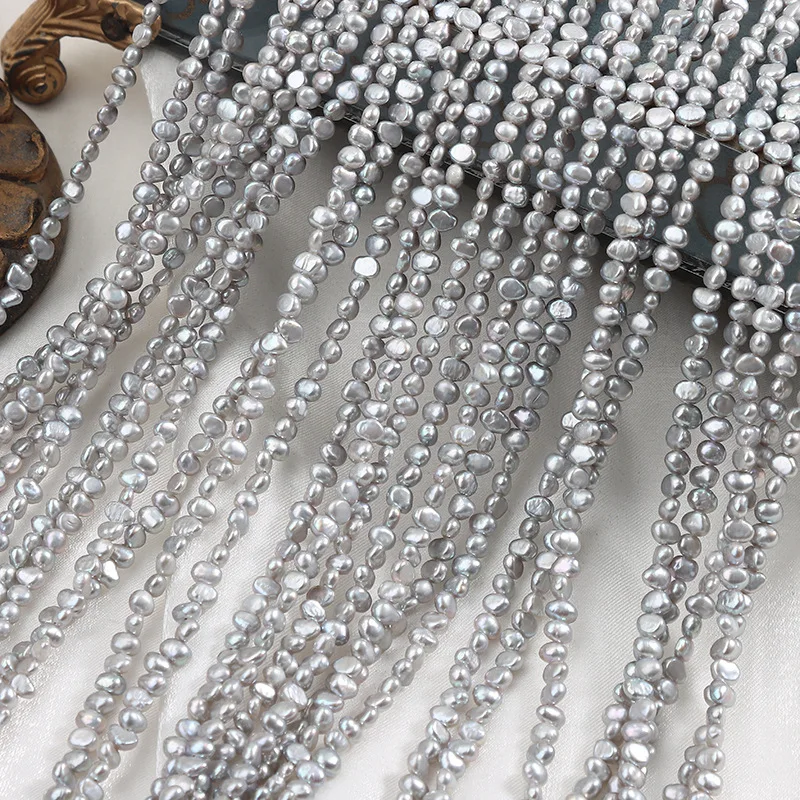 3-4mm Irradiated Gray Natural Freshwater Pearl Irregular Shape Semi-Finished Beads for Jewelry Making DIY Necklace Accessories