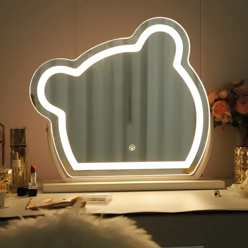 LED Vanity Makeup Mirror Cute With Light Strip Touch Sensor Color Adjustable White Metal Removable Cosmetic