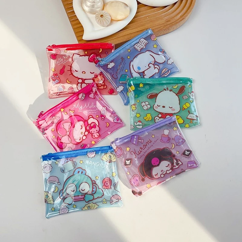 Sanrio Kuromi PVC Storage Bag Cinnamoroll Kawaii Anime Cartoon Card Jewelry Cosmetic Storage Bag Coin Purse Toys Girls Gifts