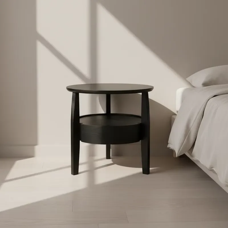 OKF Small Bedroom Nightstand Simple Modern Design Solid Wood Bedside Table with Minimalist Style Italian Round Bed Table