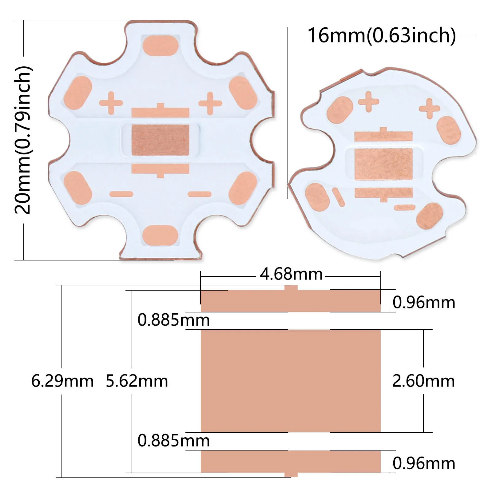 10pcs 3535 5050 Copper PCB XPG XPG2 XPE2 XML XML-2 XHP50 MKR T6 U2 LED PCB 20mm Copper Star 16mm Heatsink Substrate PCB DIY