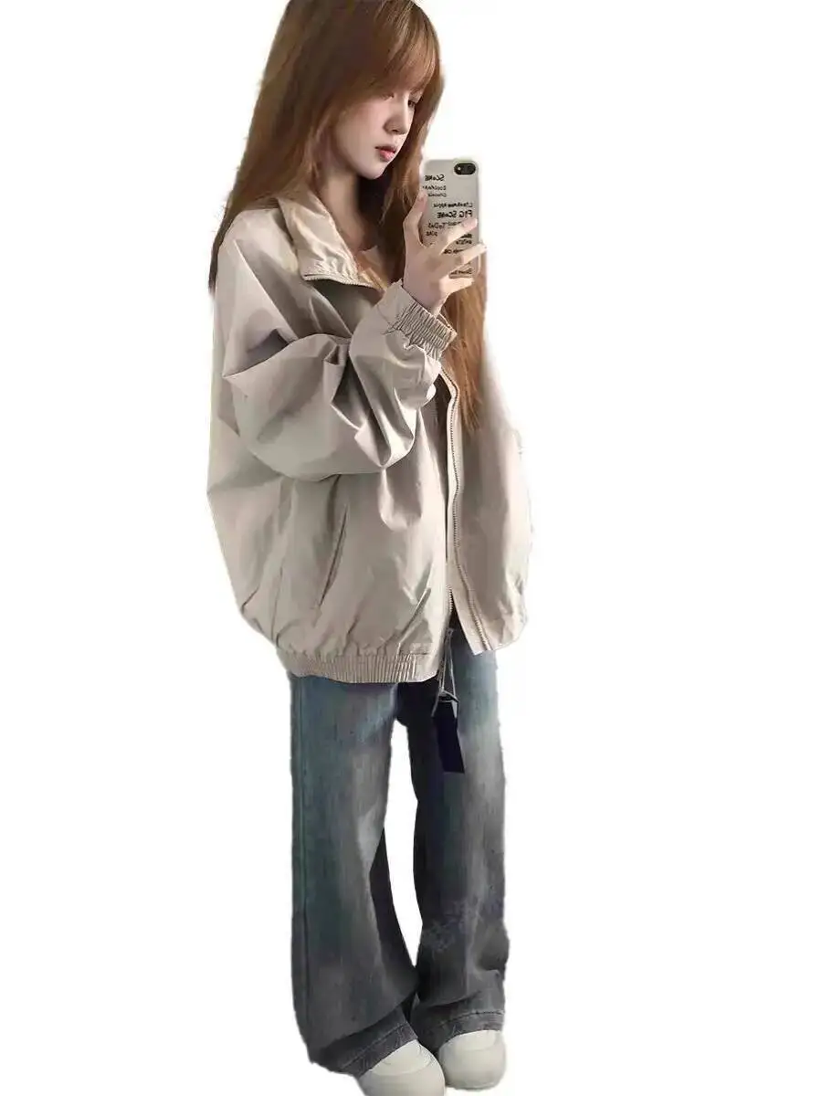 Women's Jacket 2025 Autumn Unisex Bomber Coat Loose Man WomenThin Cargo Coat Casual Ins Outerwear