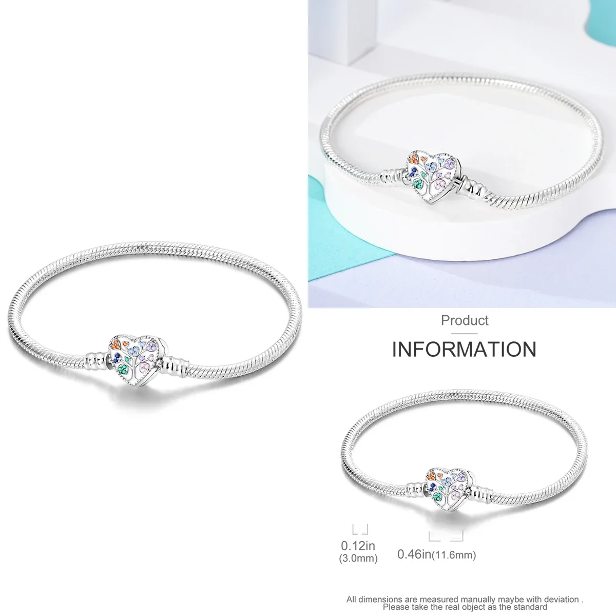 

Original 925 Sterling Silver Heart Family Tree Bracelets Snake-bone Chain for DIY Charms Beads Women Jewelry Birthday Party Gift
