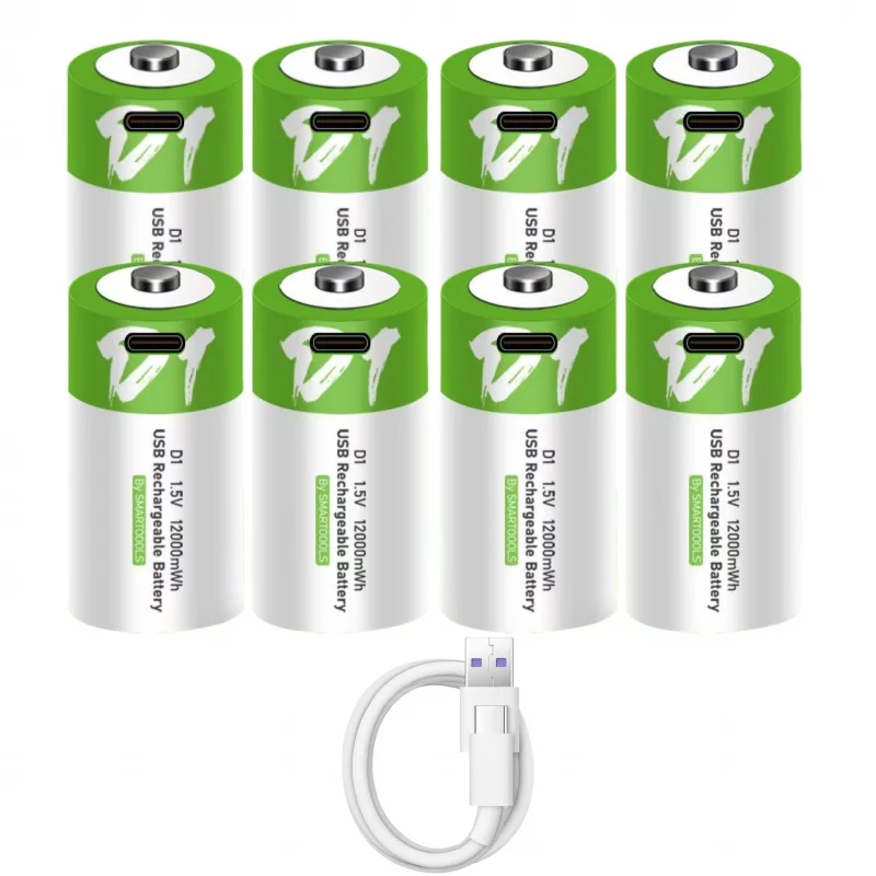 

1.5V LR20 12000mWh D Size Rechargeable Lithium Battery with Type-C charging cable, For Flashlight,Gas stoves and Water Heaters
