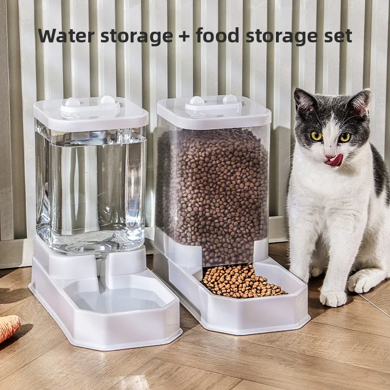 

Automatic Pet Feeder & Water Fountain Set Large Capacity Cat Dog Food Dispenser Water Bowl