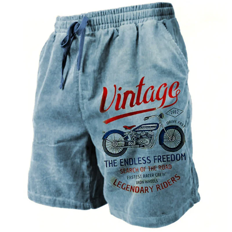 Vintage wzór motocykla krótkie plażowe dla mężczyzn moda w stylu Casual, letnie kąpielówki z nadrukiem 3D luźny trend Streetwear krótkie spodnie