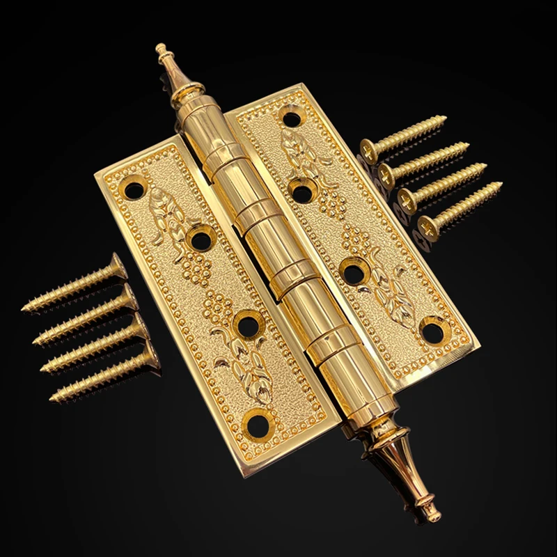 

Высококачественные 3 шт. тяжелые дверные петли из цельной латуни 4''/5'' с резным декором в форме короны, бесшумные петли для ворот и дверей вилл