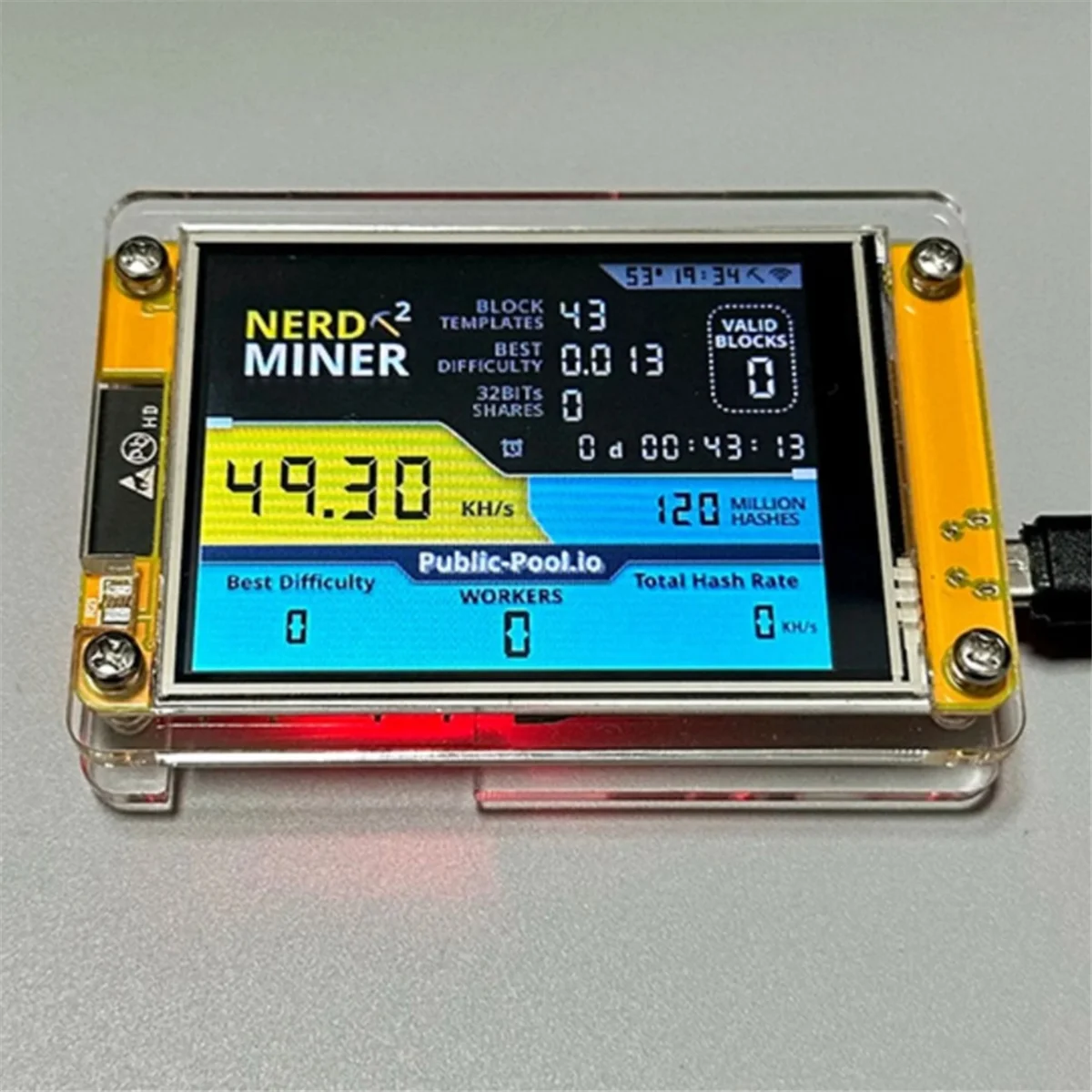 NerdMiner V2 2.8 นิ้ว BTC Solo หวย Nerd Miner 56KH/S Crypto Bitcoin Miner Solo Mining Machine