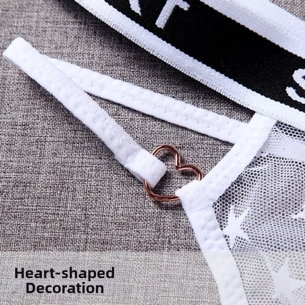 Low Waist Men's Mesh Hollow Thong Star Hollow Out Thin Strap Mesh Sheer Panties English Letter Bulge Pouch T-back Briefs Men