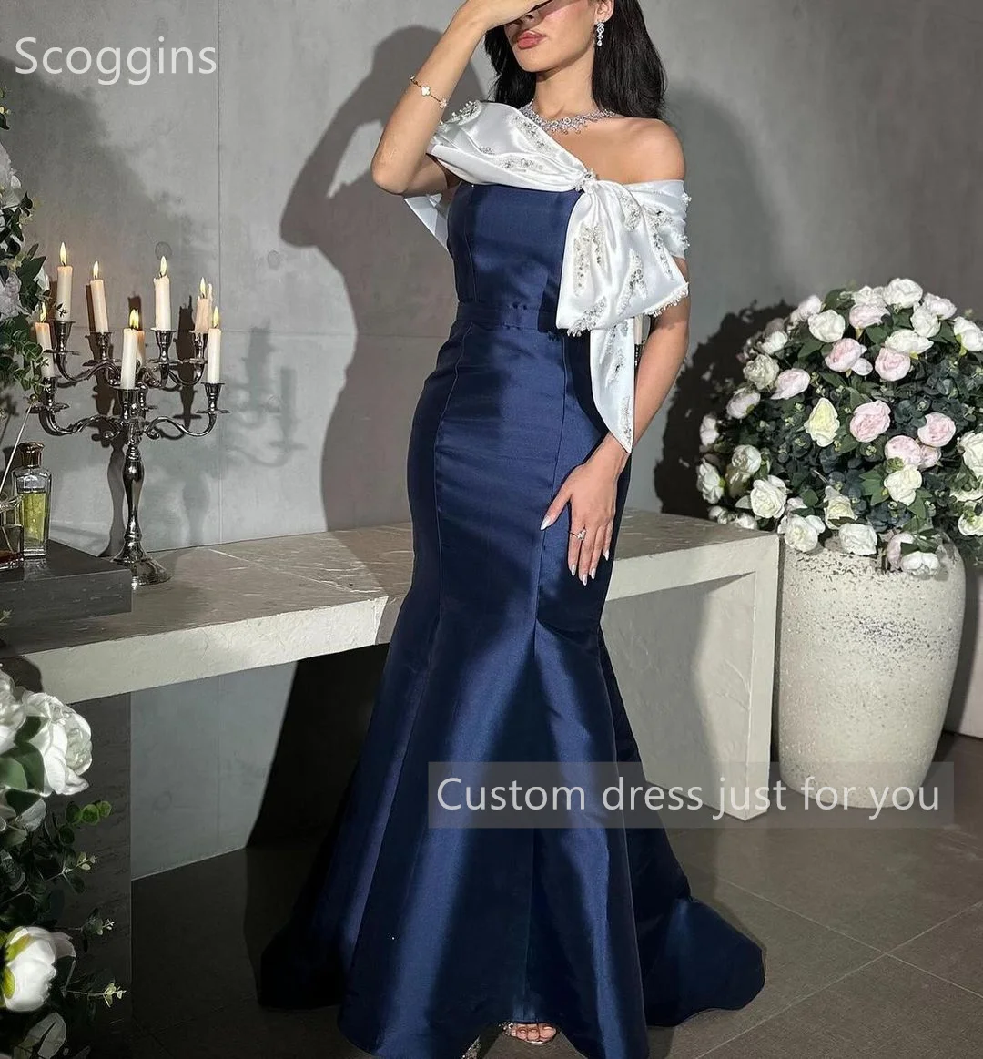 Scoggs-vestido De noche largo hasta el suelo, traje De sirena con hombros descubiertos y abalorios, para ocasiones formales