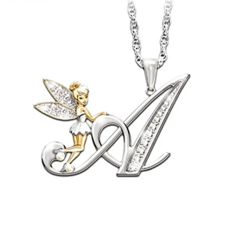 New Disney Genie Tinker Bell Collection Necklace Fashion and Simple Letter Alloy Pendant with Clavicle Chain Jewelry for Women